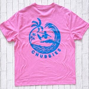 Chubbies Pink Tee with Blue Surf Logo